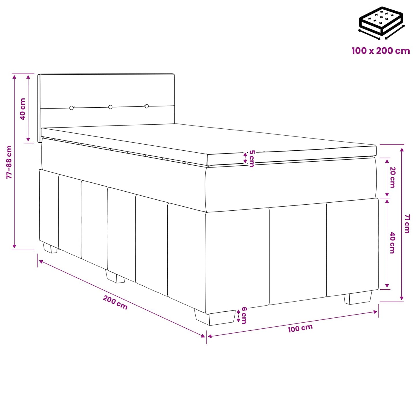 vidaXL Κρεβάτι box spring με στρώμα Μπλε 100 x 200 cm Ύφασμα