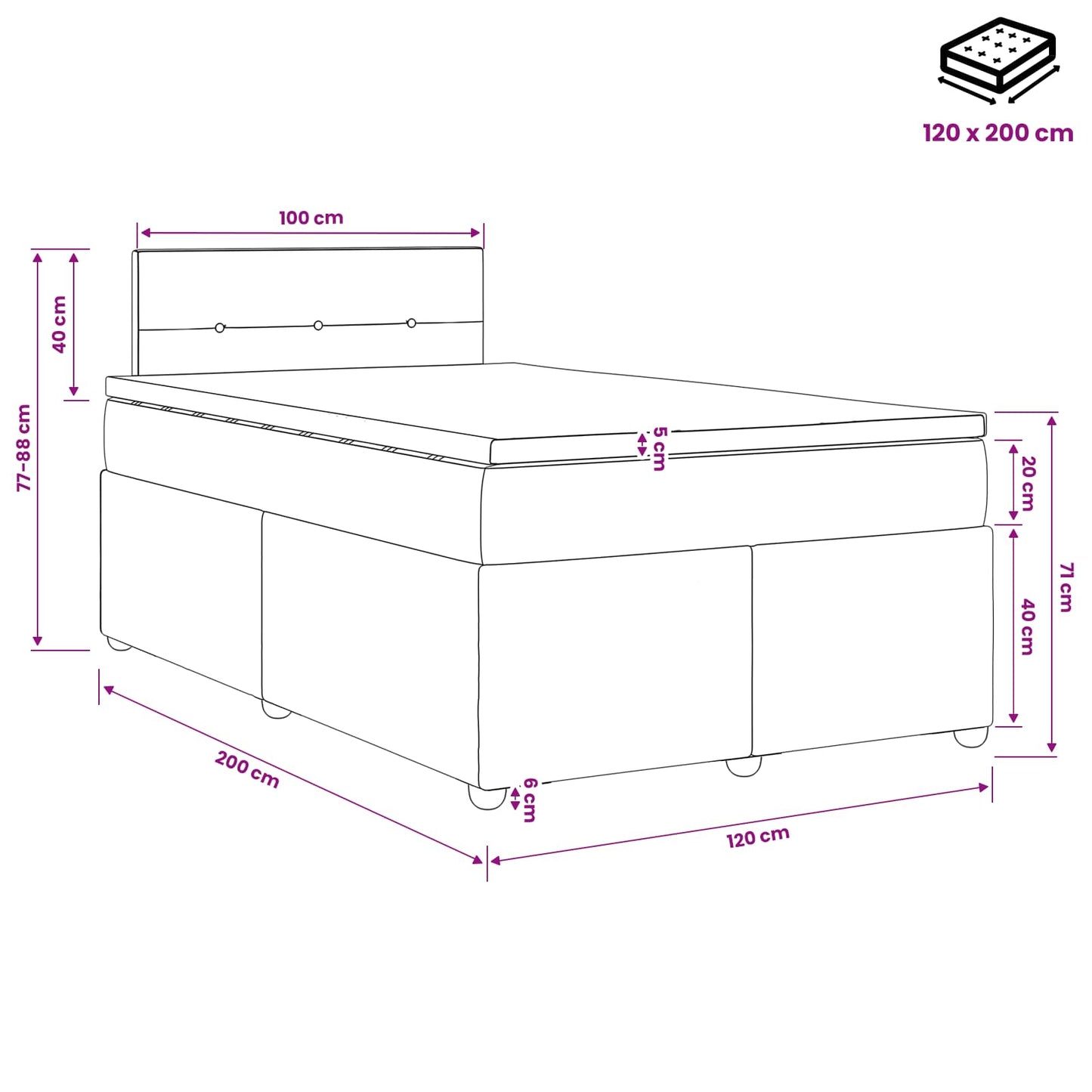 vidaXL Κρεβάτι box spring με στρώμα Μπλε 120 x 200 cm Ύφασμα