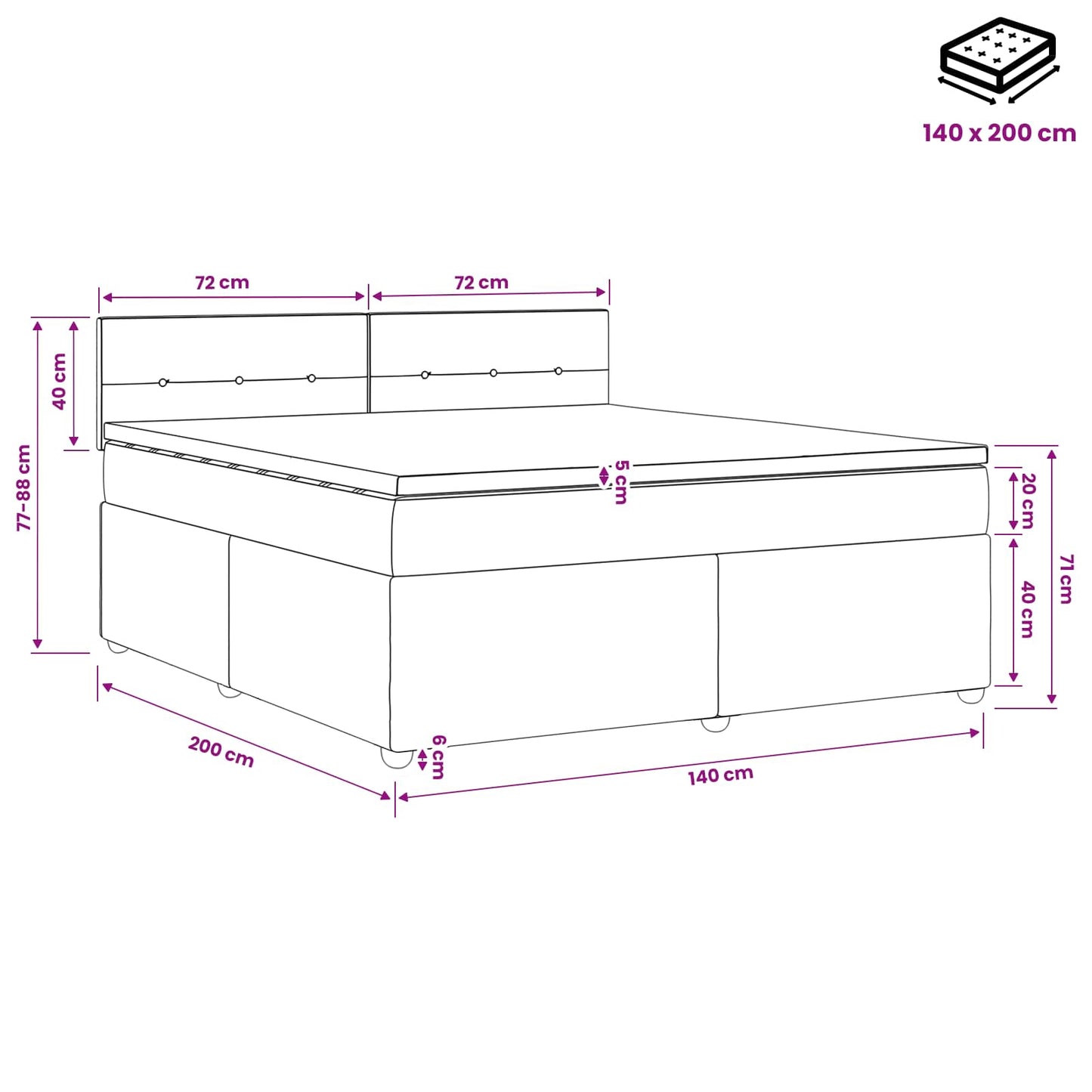 vidaXL Κρεβάτι box spring με στρώμα Ανοιχτό γκρι 140 x 200 cm Ύφασμα