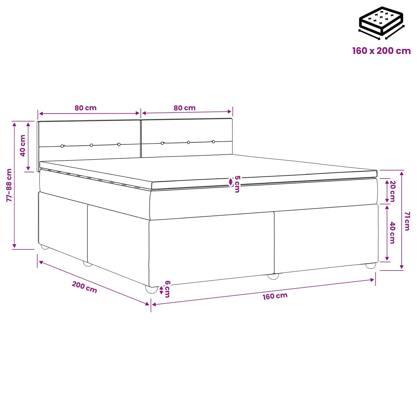 vidaXL Κρεβάτι box spring με στρώμα Σκούρο Γκρι 160 x 200 cm Ύφασμα