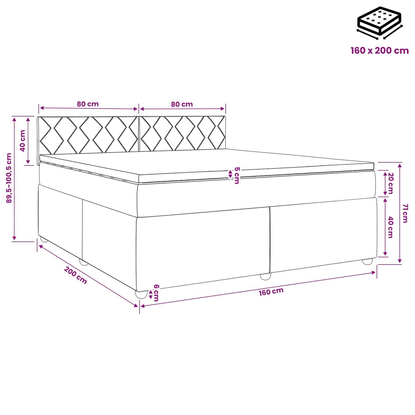 vidaXL Κρεβάτι box spring με στρώμα Μπλε 160 x 200 cm Ύφασμα