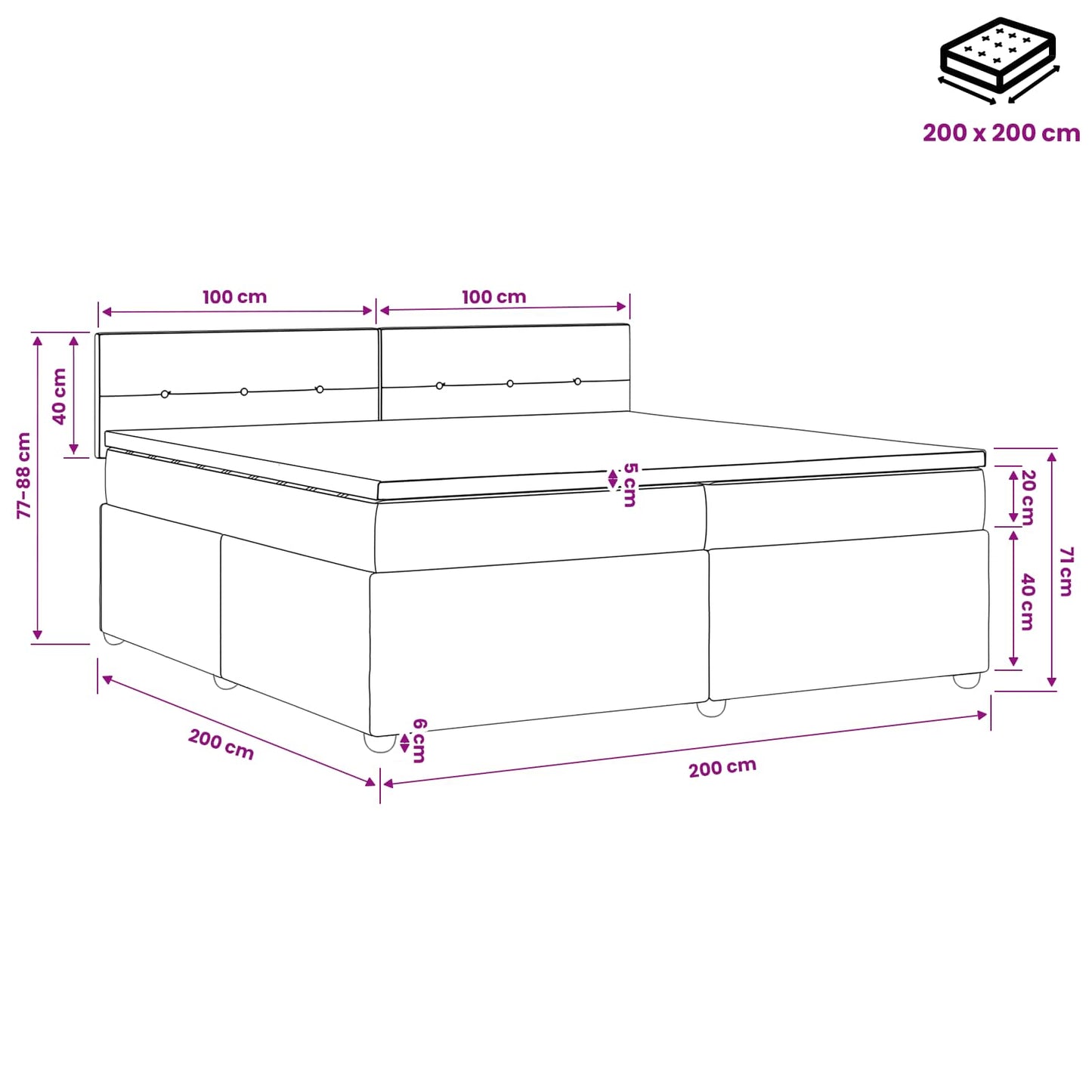 vidaXL Κρεβάτι box spring με στρώμα Μπλε 200 x 200 cm Ύφασμα