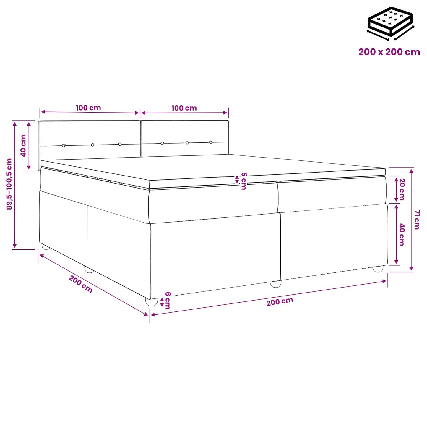 vidaXL Κρεβάτι box spring με στρώμα Μπλε 200 x 200 cm Ύφασμα