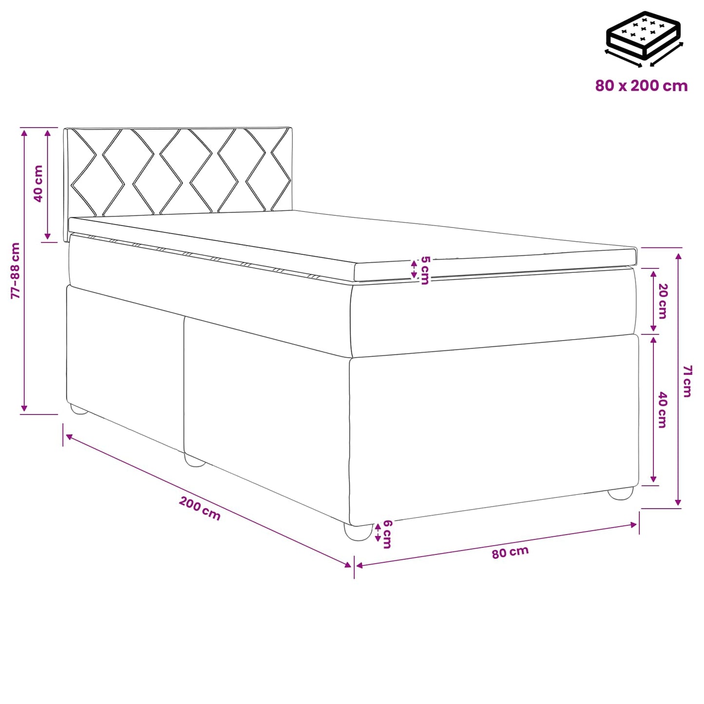 vidaXL Κρεβάτι box spring με στρώμα Σκούρο Πράσινο 80 x 200 cm Βελούδο