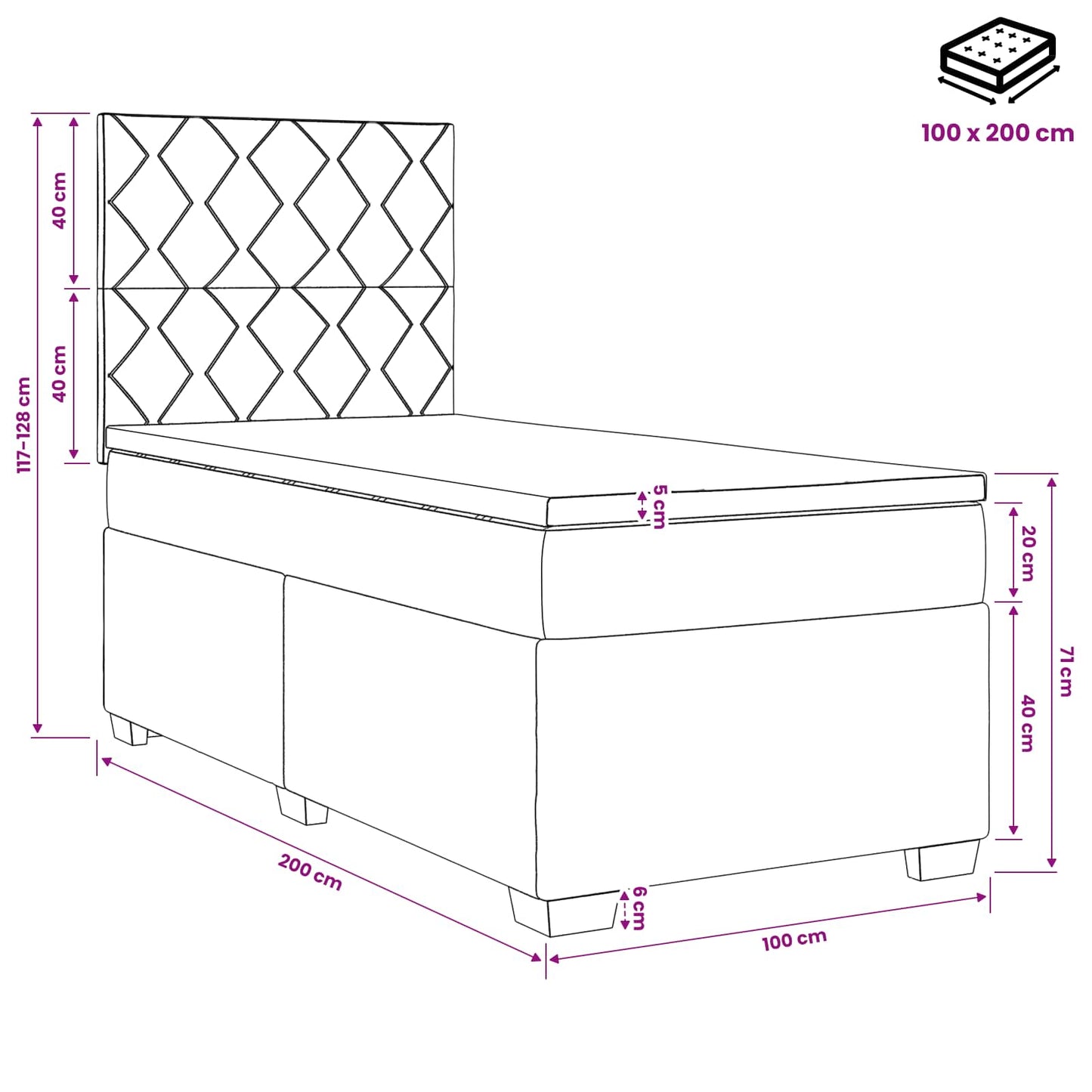 vidaXL Κρεβάτι box spring με στρώμα Taupe 100 x 200 cm Ύφασμα