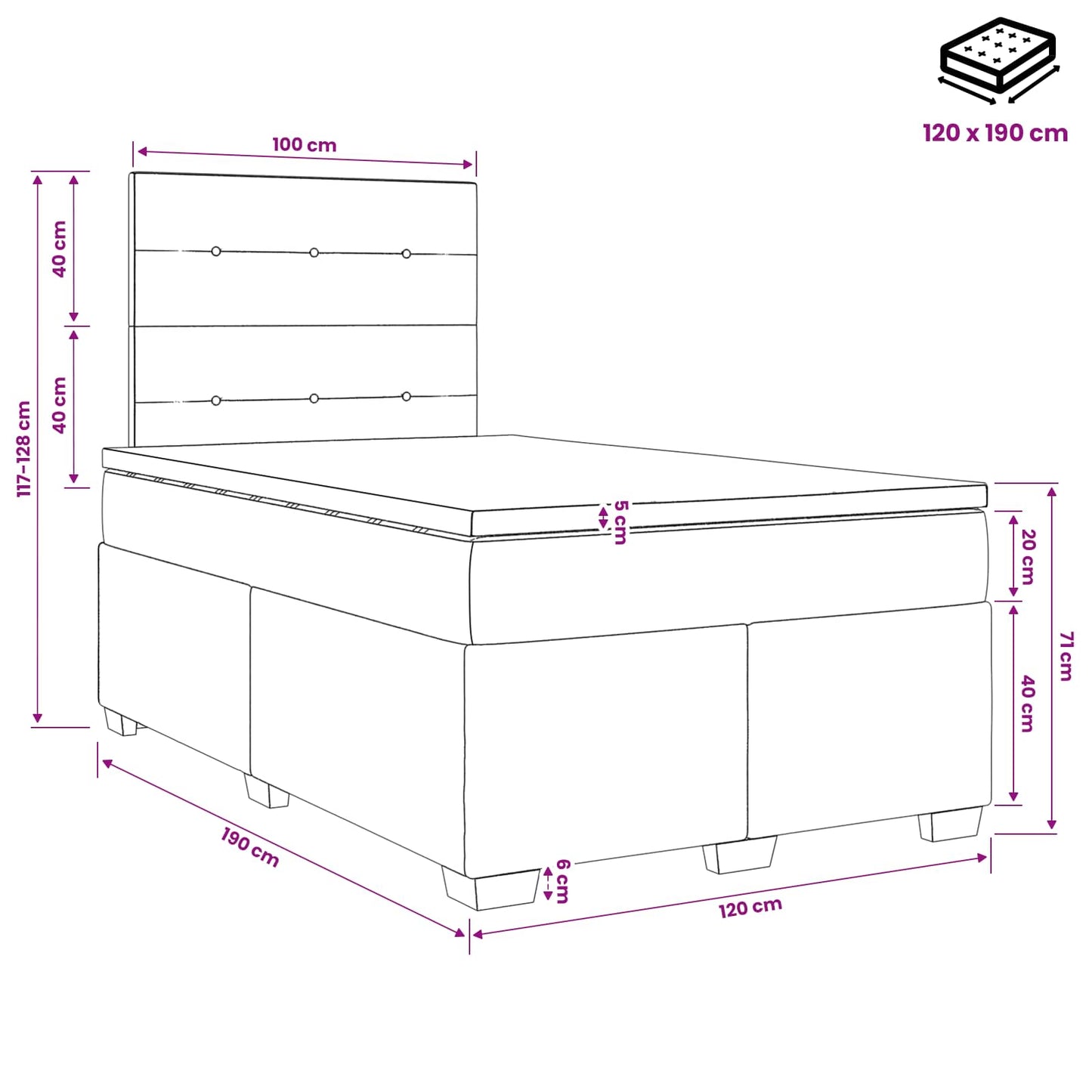 vidaXL Κρεβάτι box spring με στρώμα Σκούρο Καφέ 120 x 190 cm Ύφασμα