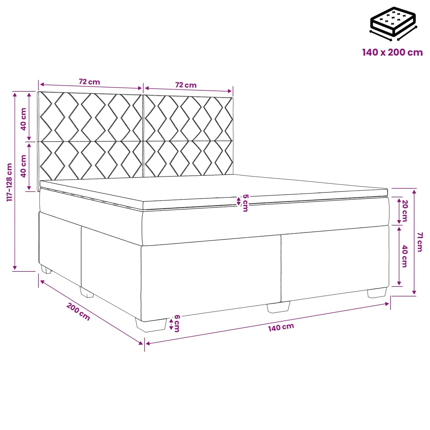 vidaXL Κρεβάτι box spring με στρώμα Μπλε 140 x 200 cm Ύφασμα