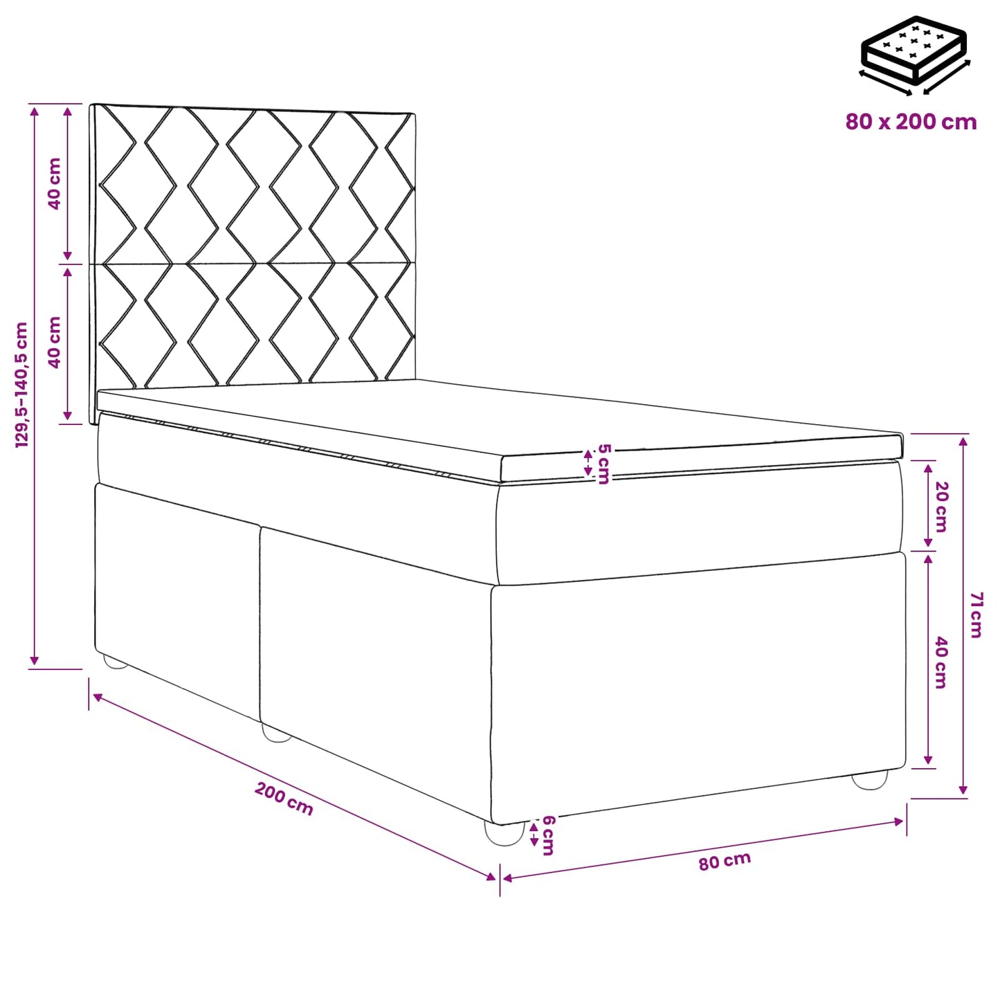 vidaXL Κρεβάτι box spring με στρώμα Σκούρο Καφέ 80 x 200 cm Ύφασμα