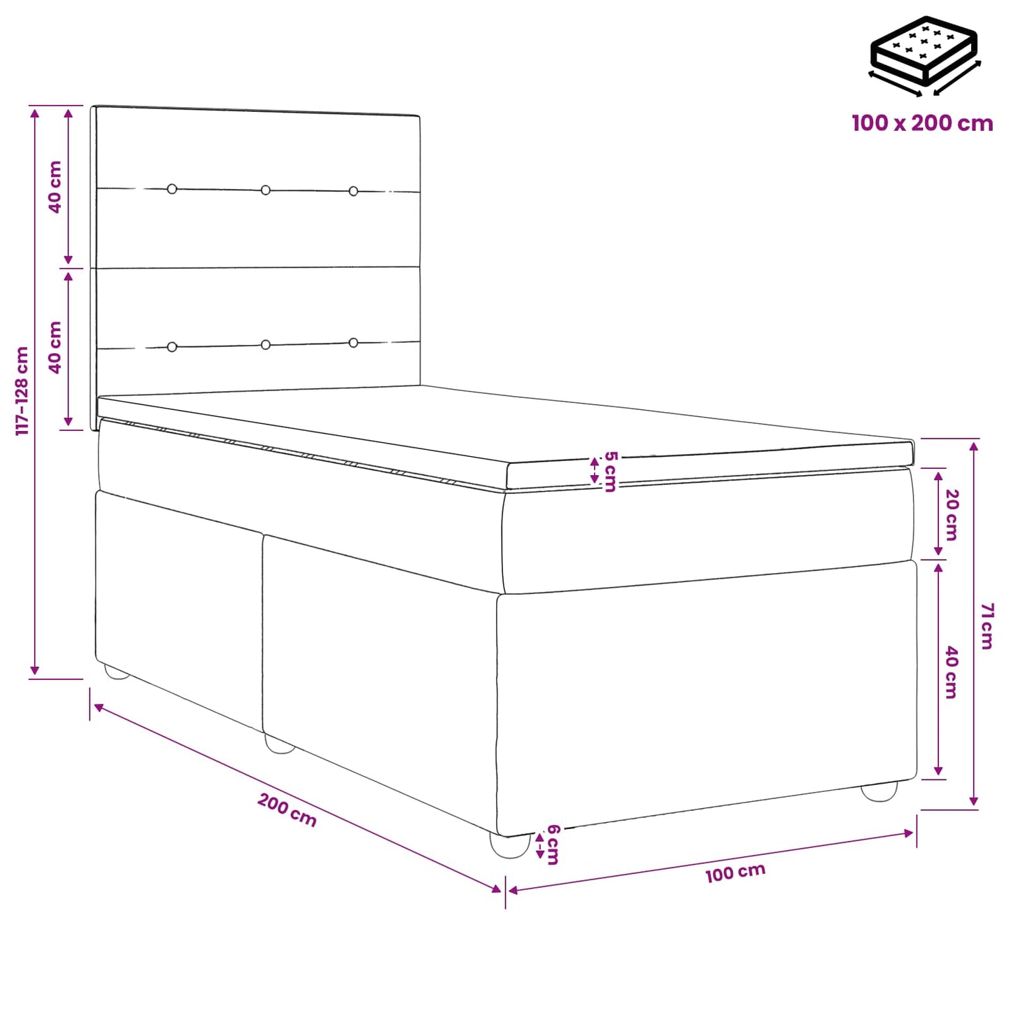 vidaXL Κρεβάτι box spring με στρώμα Σκούρο Γκρι 100 x 200 cm Ύφασμα