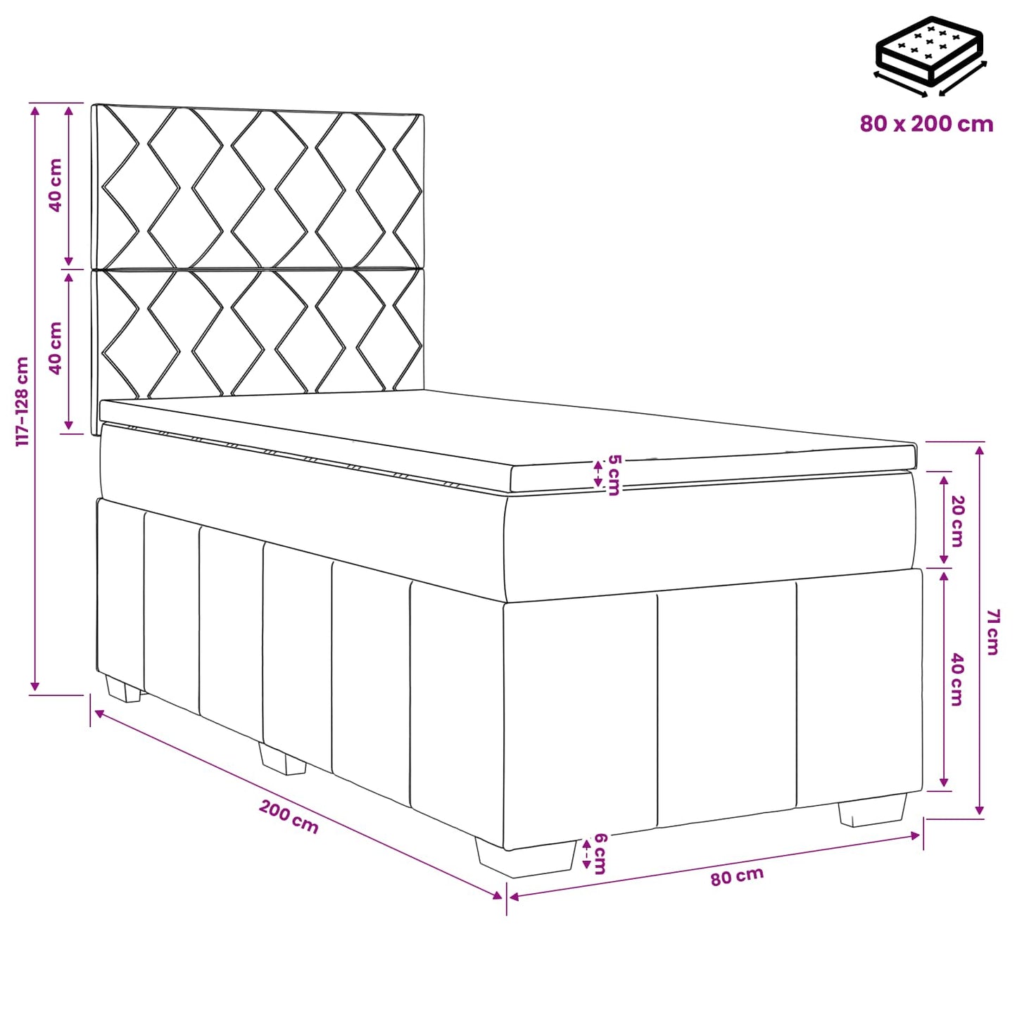 vidaXL Κρεβάτι box spring με στρώμα Κρεμ 80 x 200 cm Ύφασμα