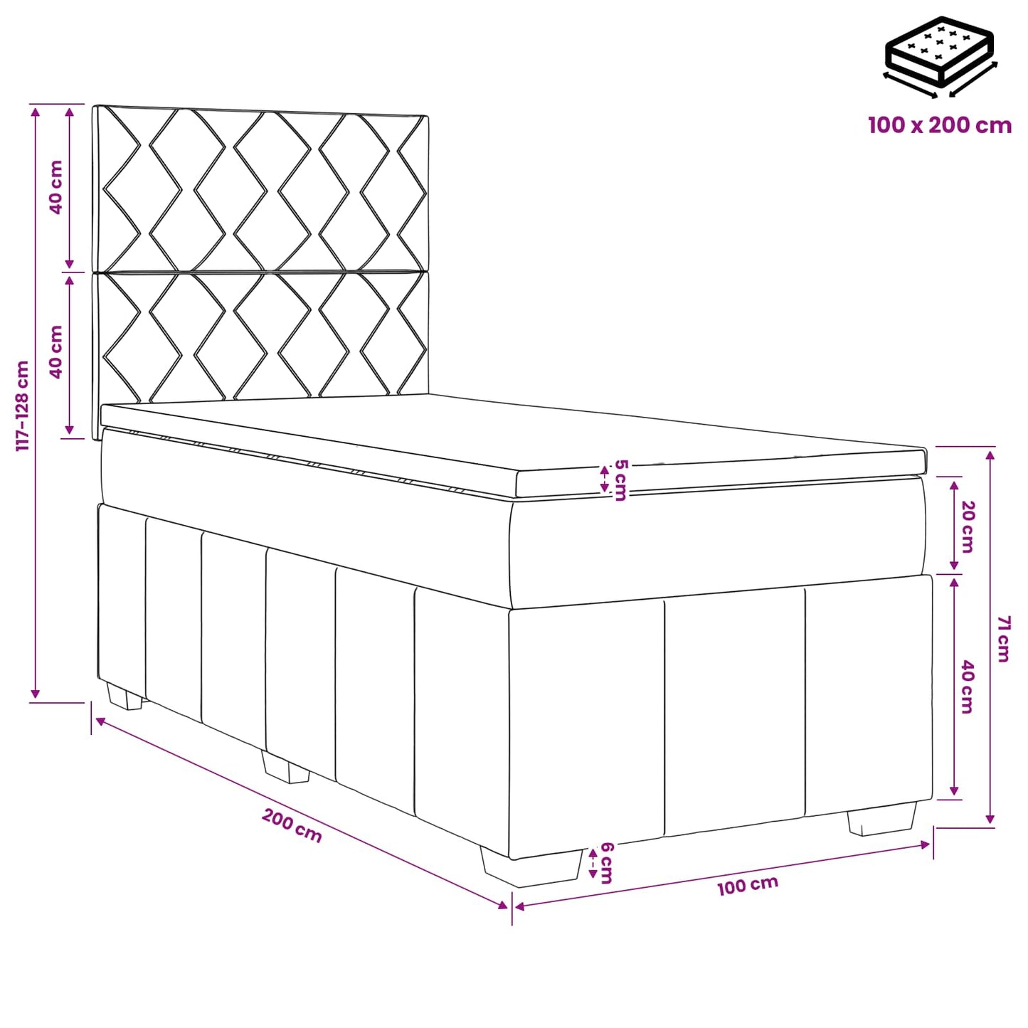 vidaXL Κρεβάτι box spring με στρώμα Κρεμ 100 x 200 cm Ύφασμα