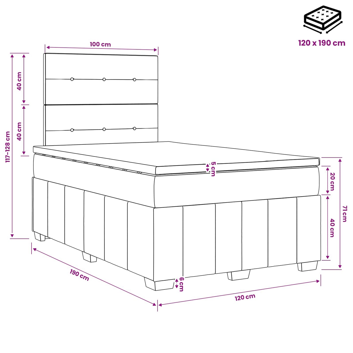 vidaXL Κρεβάτι box spring με στρώμα Σκούρο Καφέ 120 x 190 cm Ύφασμα