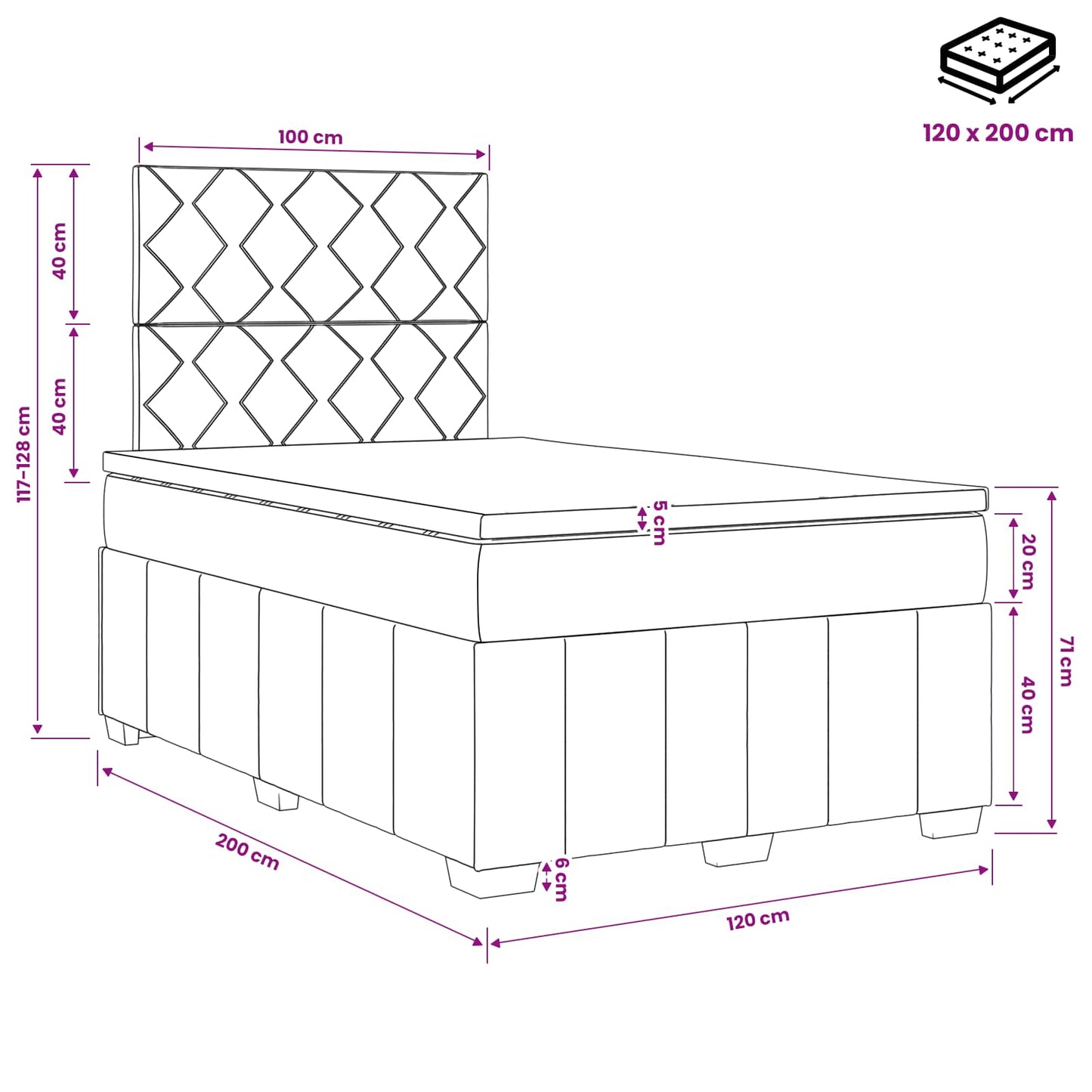 vidaXL Κρεβάτι box spring με στρώμα Μαύρο 120 x 200 cm Ύφασμα