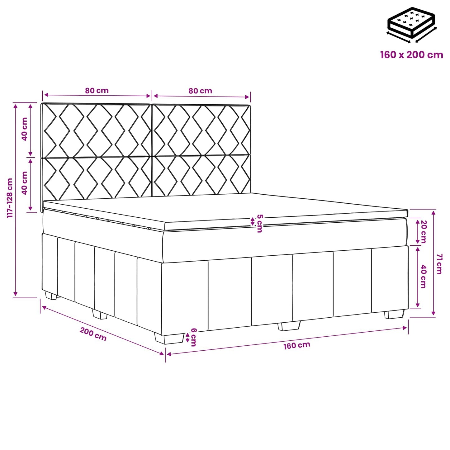 vidaXL Κρεβάτι box spring με στρώμα Μαύρο 160 x 200 cm Ύφασμα