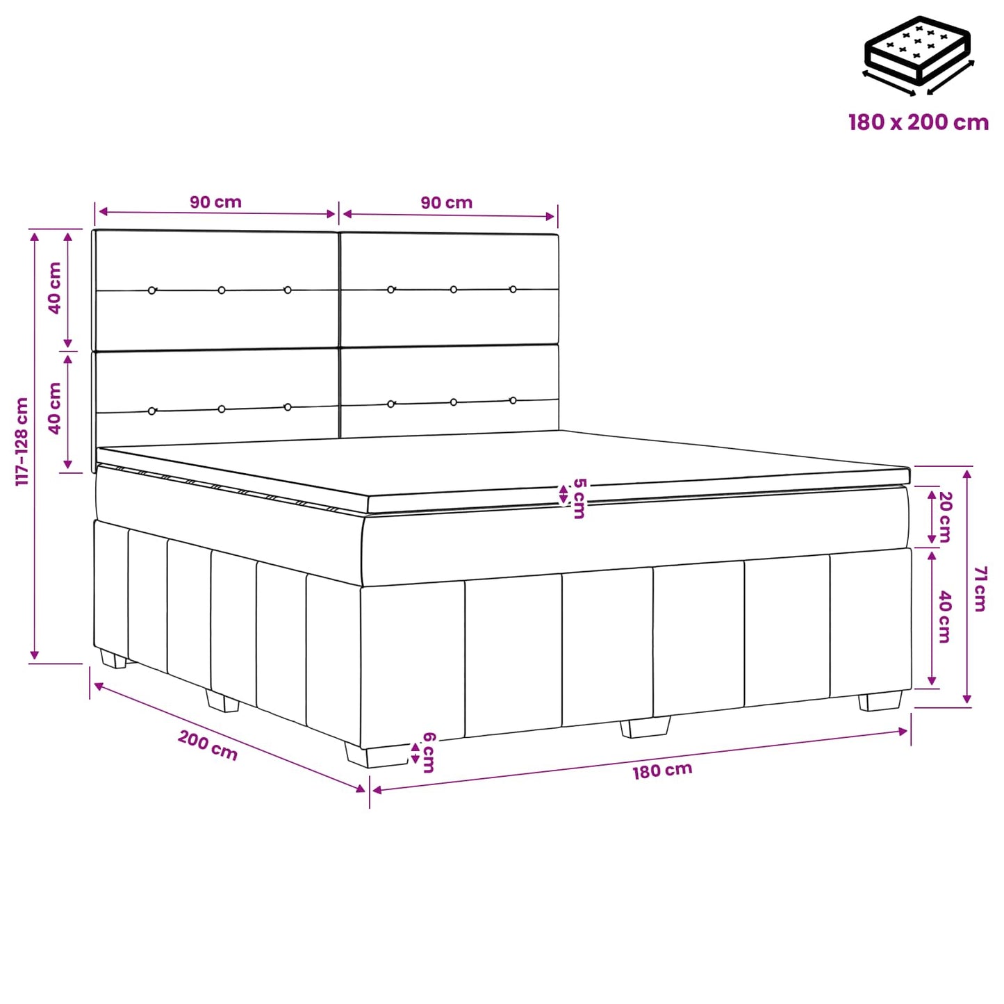 vidaXL Κρεβάτι box spring με στρώμα Μαύρο 180 x 200 cm Ύφασμα
