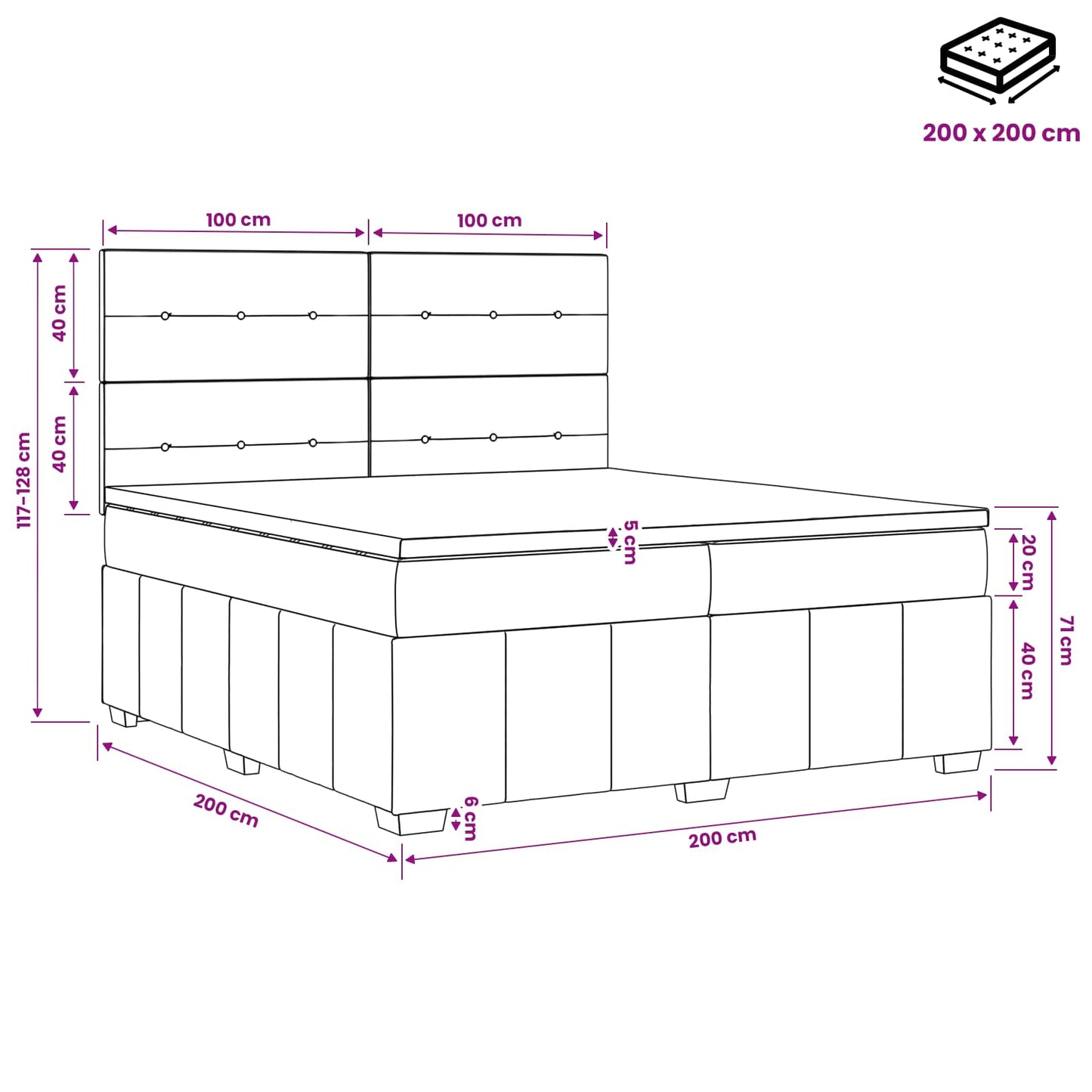 vidaXL Κρεβάτι box spring με στρώμα Μπλε 200 x 200 cm Ύφασμα