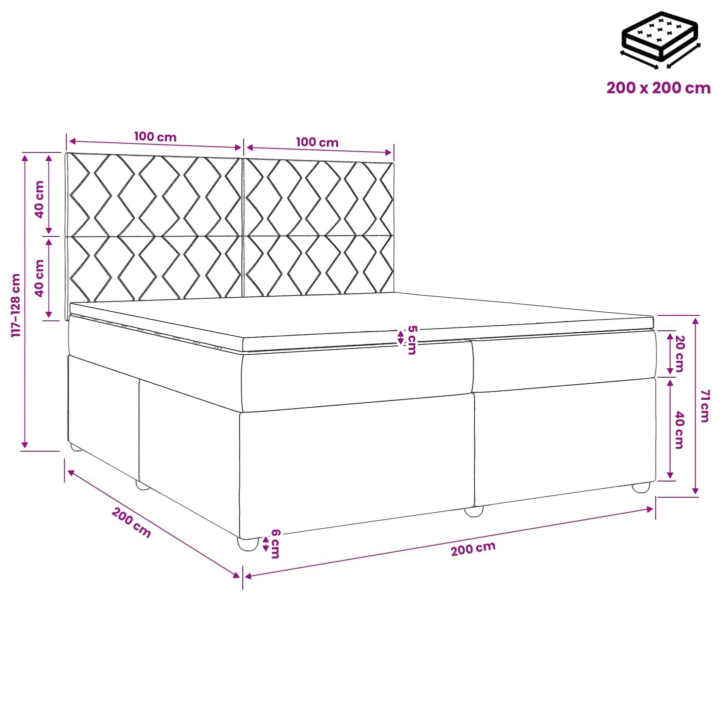 vidaXL Κρεβάτι box spring με στρώμα Κρεμ 200 x 200 cm Ύφασμα