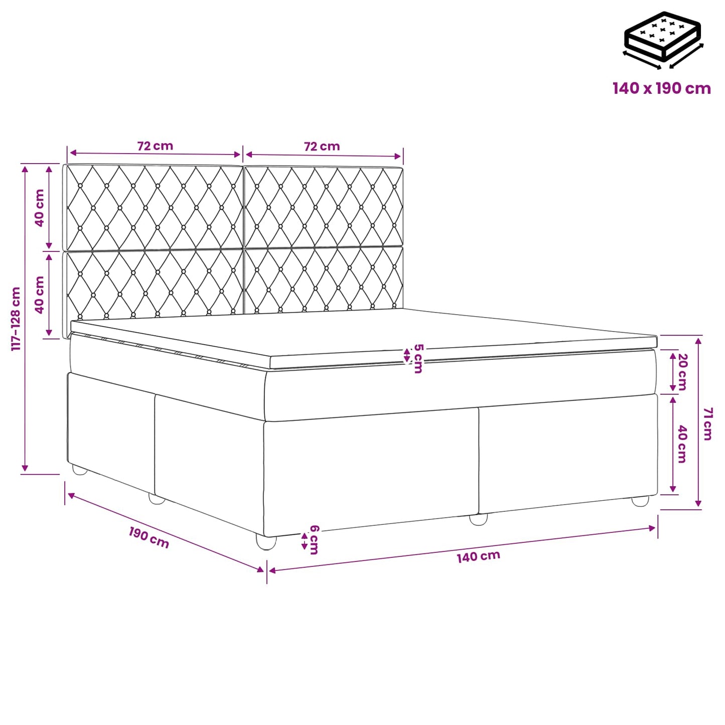 vidaXL Κρεβάτι box spring με στρώμα Μαύρο 140 x 190 cm Βελούδο