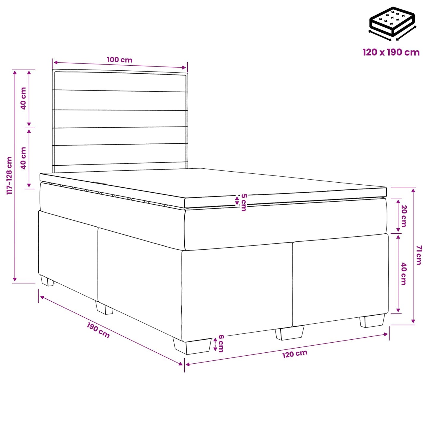 vidaXL Κρεβάτι box spring με στρώμα Σκούρο Γκρι 120 x 190 cm Ύφασμα