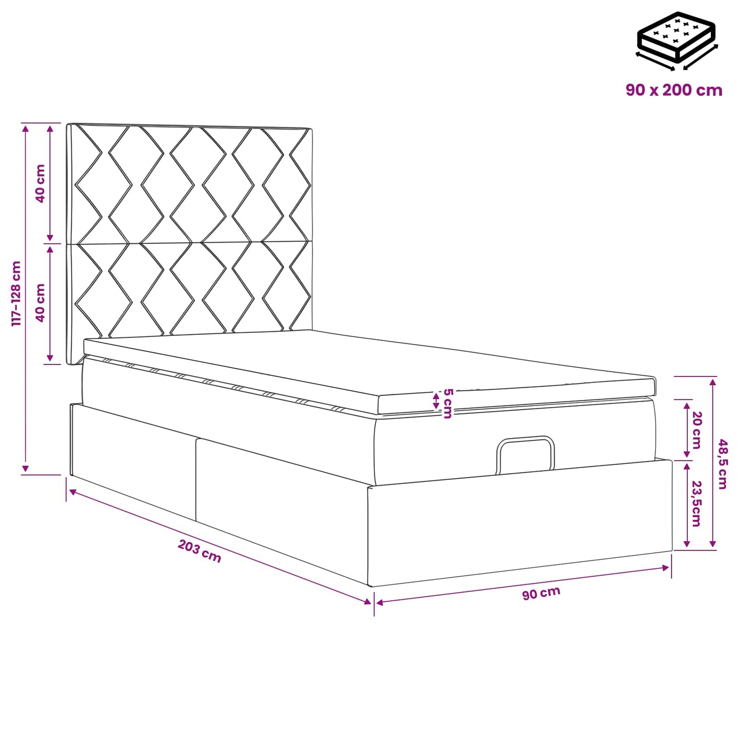 vidaXL Κρεβάτι Ottoman με στρώμα με κεφαλάρι Ροζ 90 x 200 cm Βελούδο