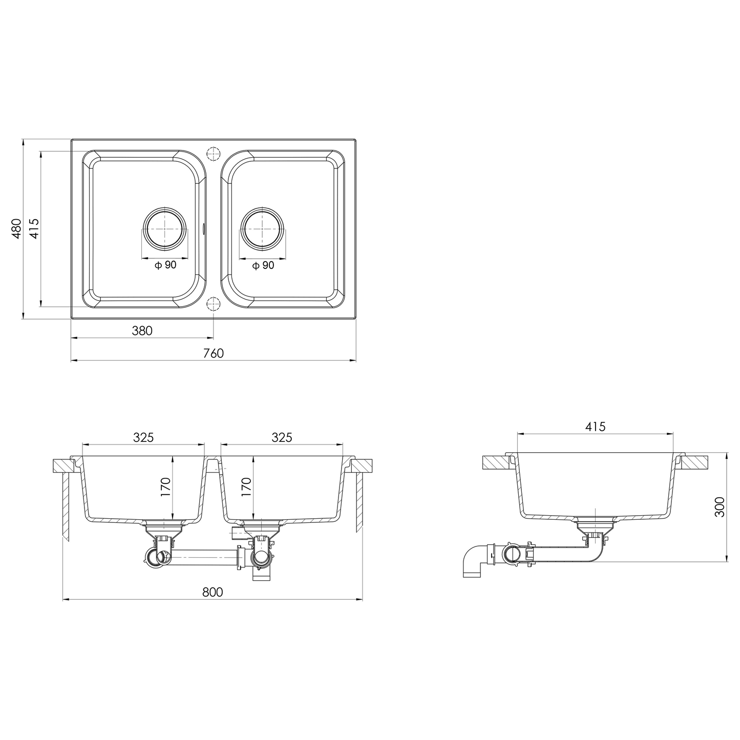 vidaXL Σιντρινο κουζίνας Χαλκός και Ρητίνη 76 x 48 x 30 εκ. Λευκό