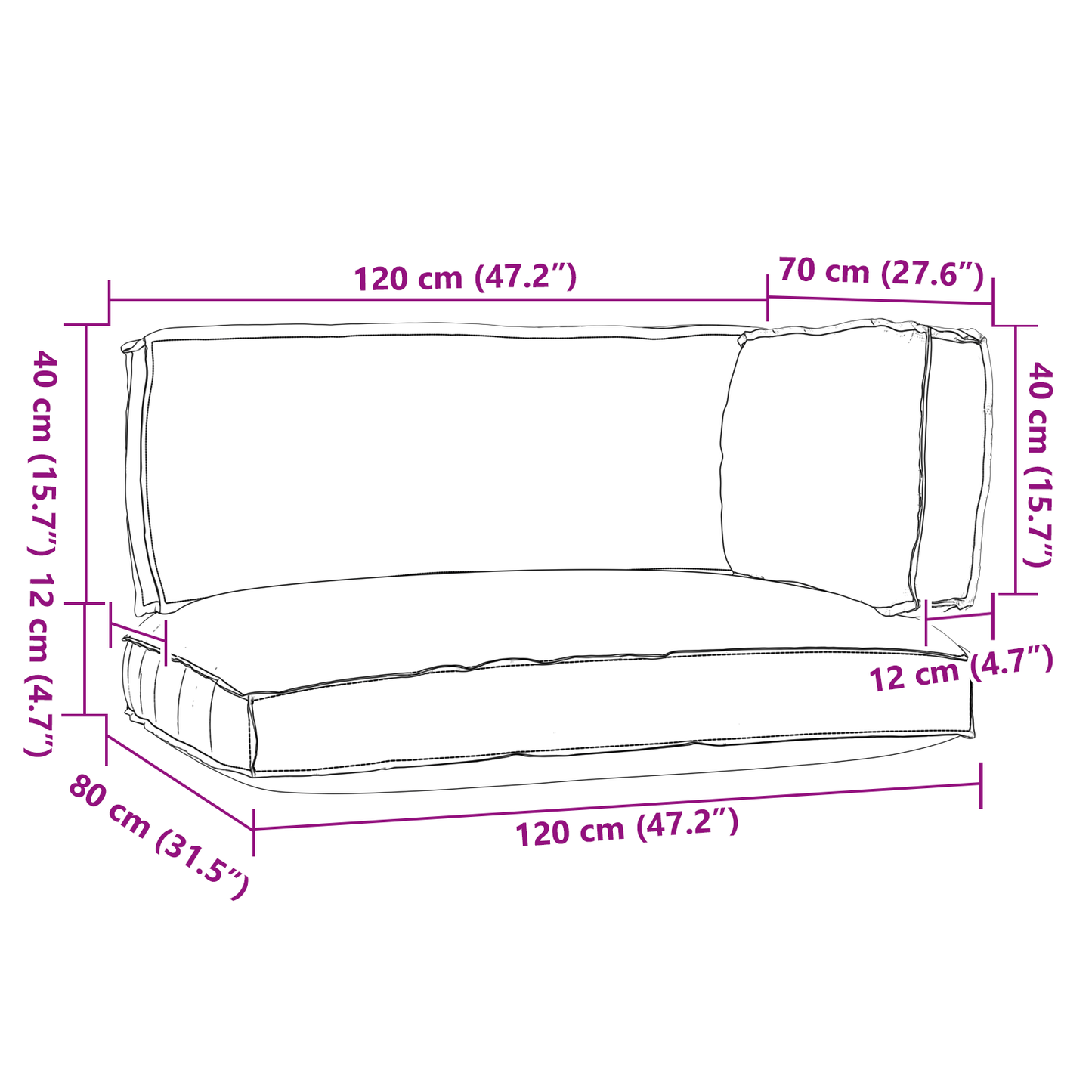 vidaXL Σετ Μαξιλαριών Πάγου 3 pcs Γκρι 120 x 80 x 12 cm Ύφασμα Oxford