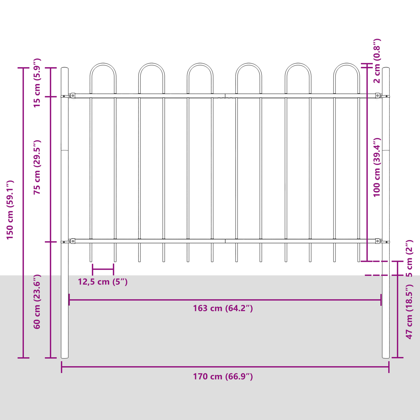 vidaXL Φράχτης Κήπου με Καμπυλωτή Κορυφή Λευκό 6,8x1 μ Κατασκευασμένος από Χάλυβα