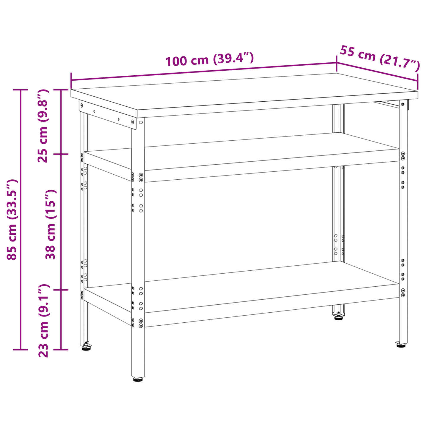 vidaXL Τραπέζι εργασίας με ράφι με αποθήκευση Γκρι 100 x 55 x 85 εκ.