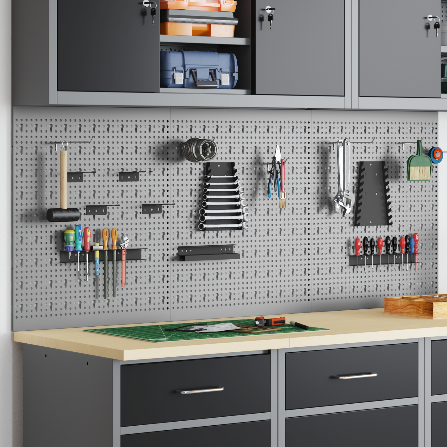 vidaXL Αποθηκευτική Παγκάκια 3 pcs Γκρι 150 x 1 x 60 εκ