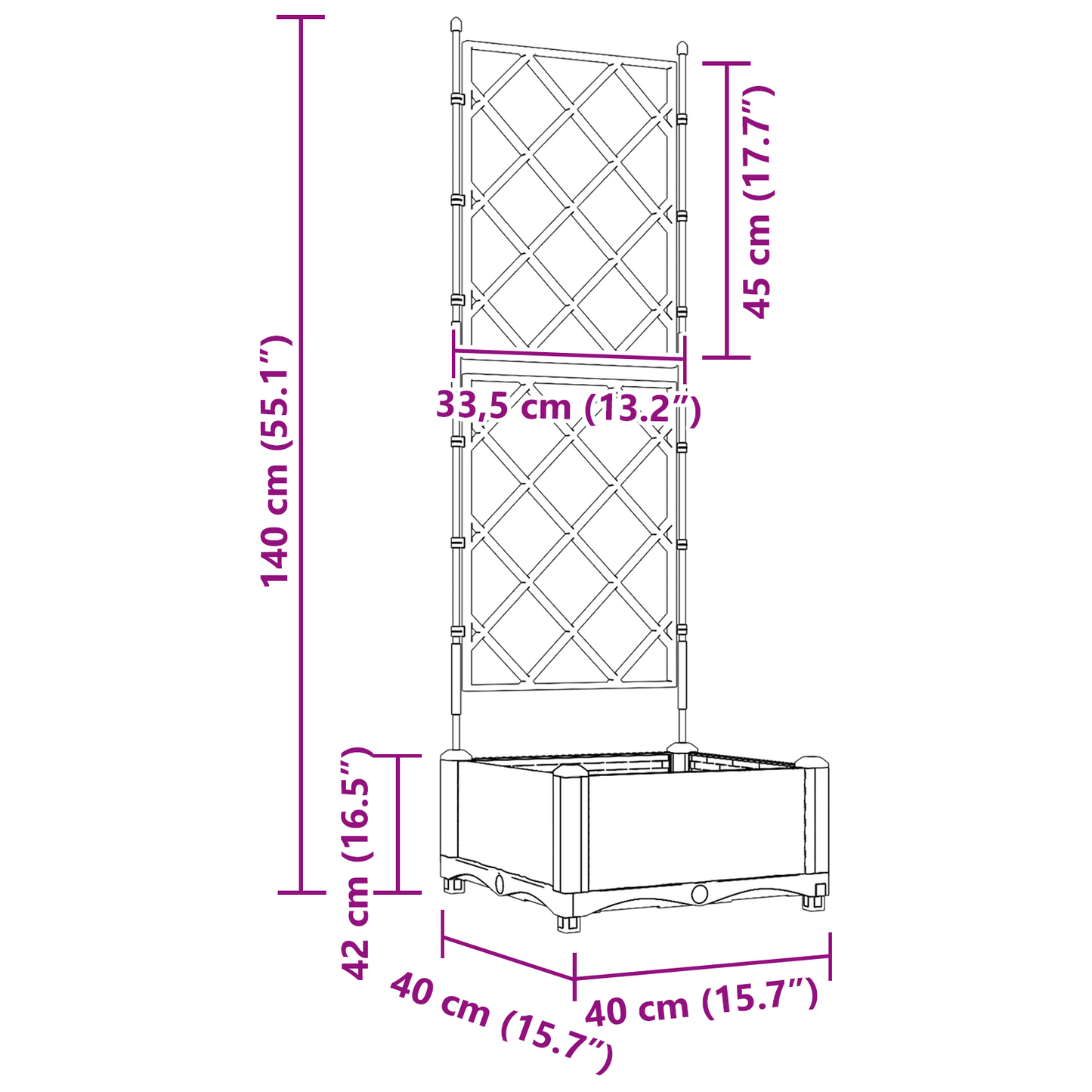 vidaXL Κηποτινάκι με Τρέλα Γκρι 40 x 40 x 125.5 εκ. PP
