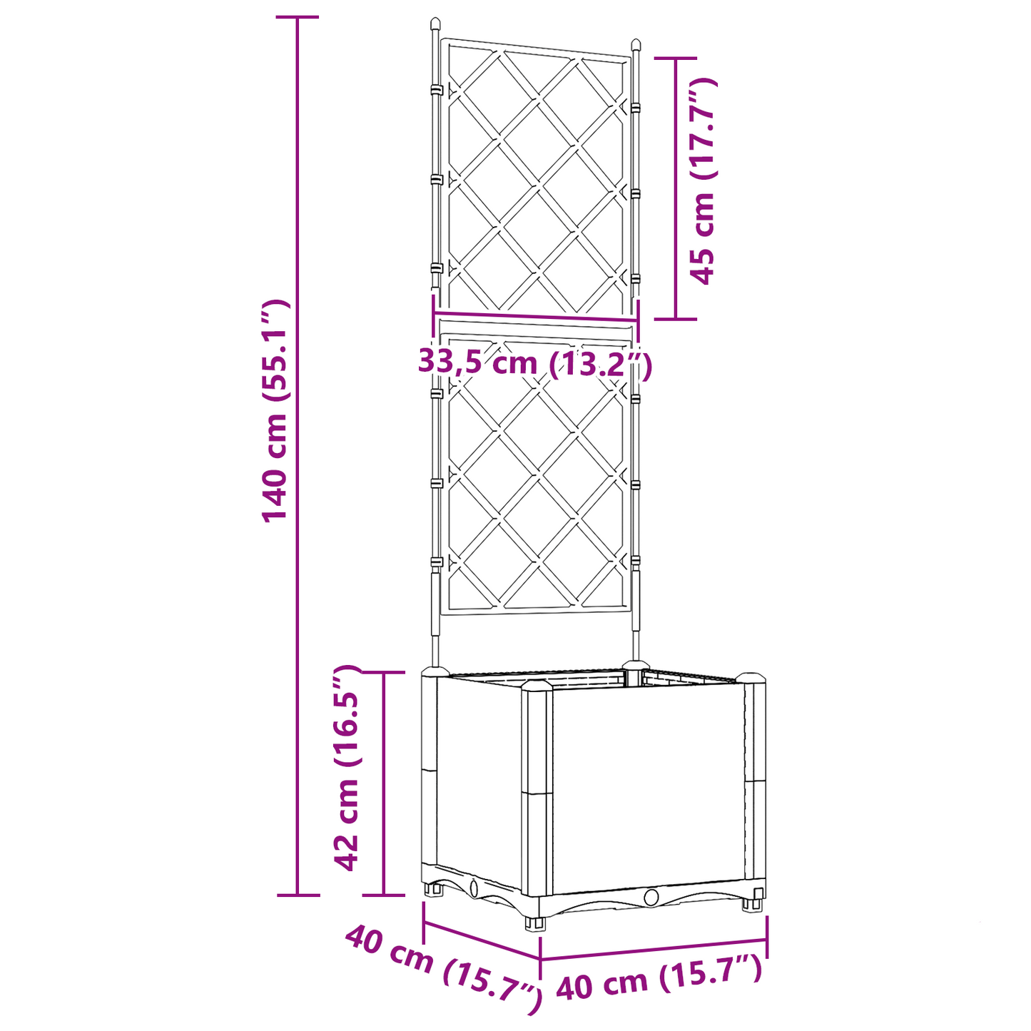 vidaXL Κηποτινάκι με Τρέλα Γκρι 40 x 40 x 143 εκ. PP