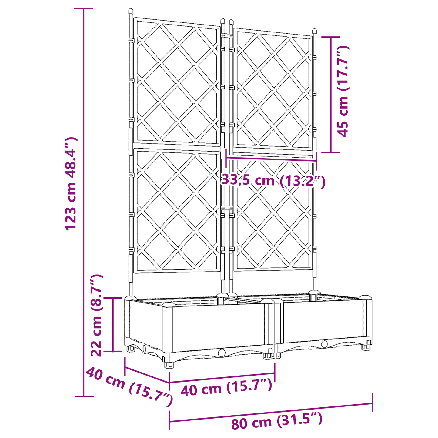 vidaXL Κηποτινάκι με Τρέλα 2 pcs Γκρι 80 x 40 x 125.5 εκ. PP