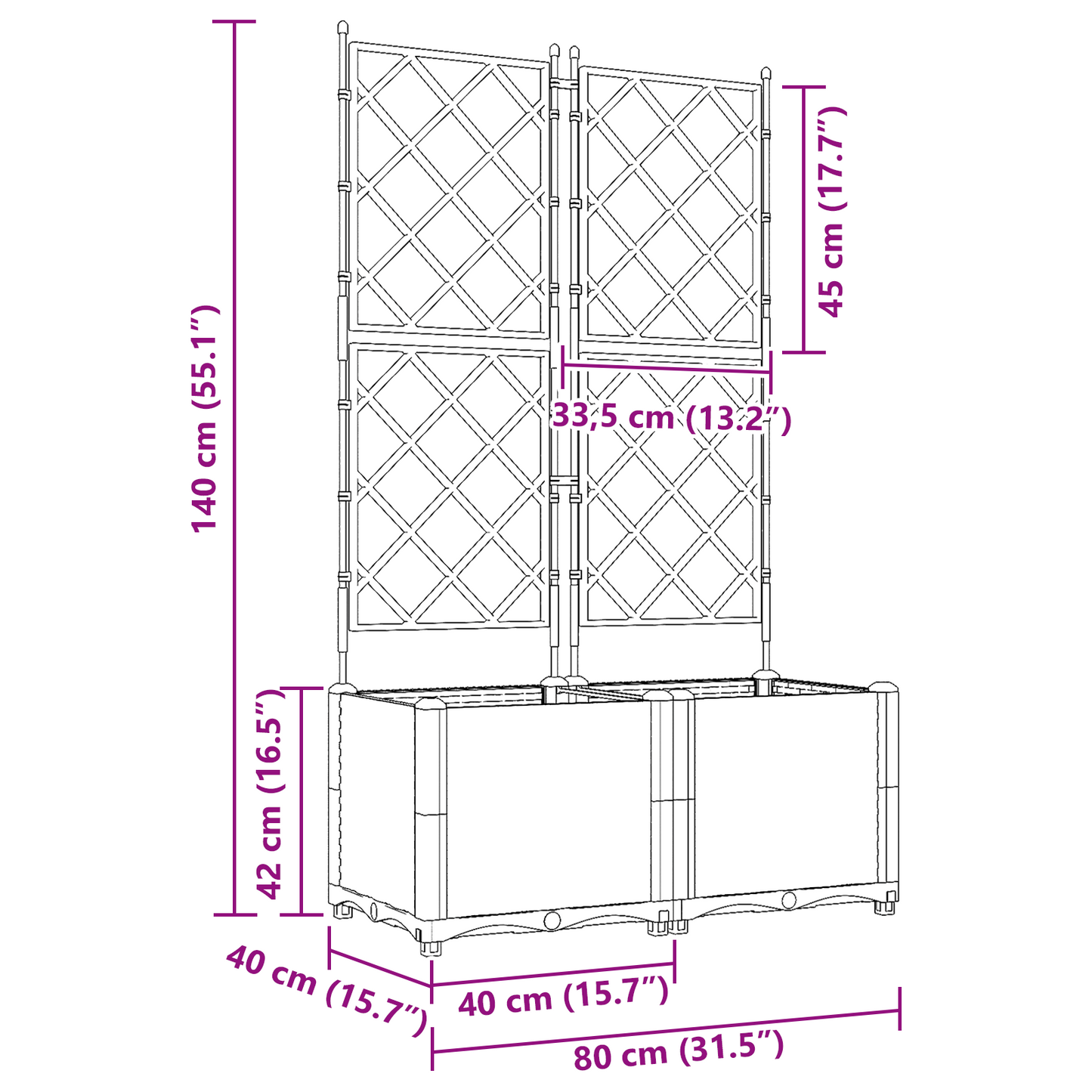 vidaXL Κηποτινάκι με Τρέλα 2 pcs Γκρι 80 x 40 x 143 εκ. PP