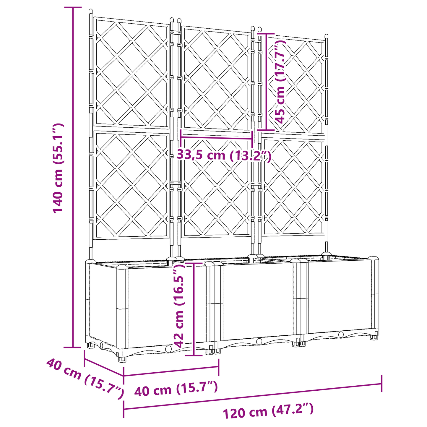 vidaXL Κηποτινάκι με Τρέλα 3 pcs Γκρι 120 x 40 x 143 εκ. PP