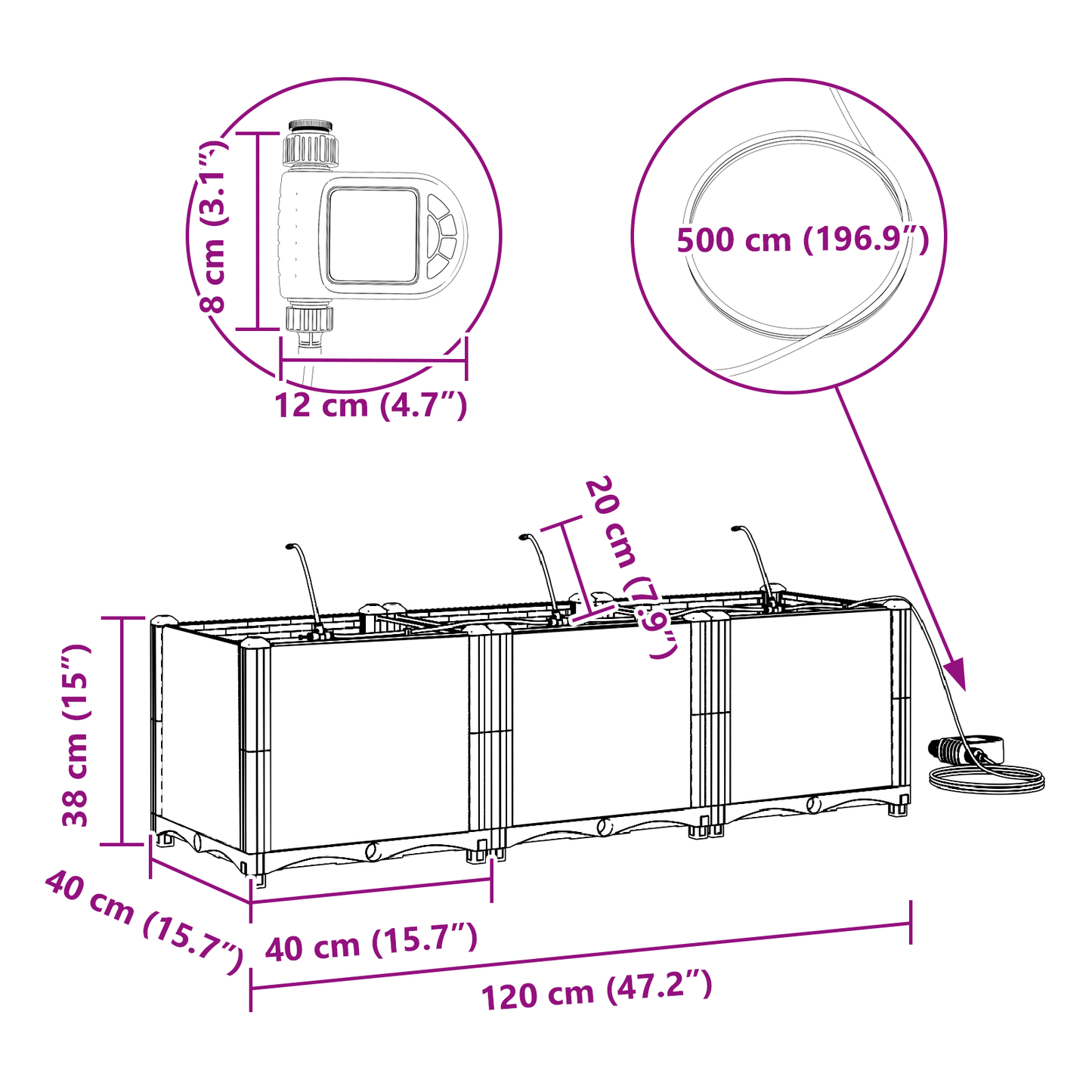 vidaXL Ζαρντινιέρες κήπου Γκρι 120 x 40 x 37.5 cm Ατσάλι