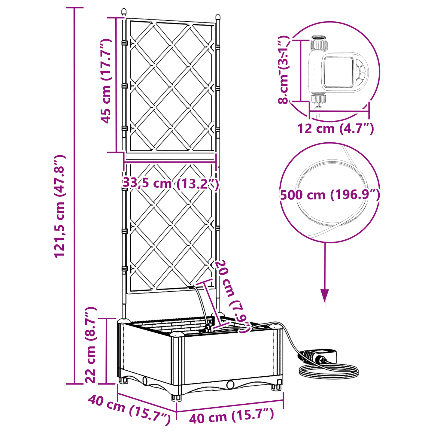 vidaXL Ζαρντινιέρες κήπου Γκρι 40 x 40 x 126 cm Ατσάλι