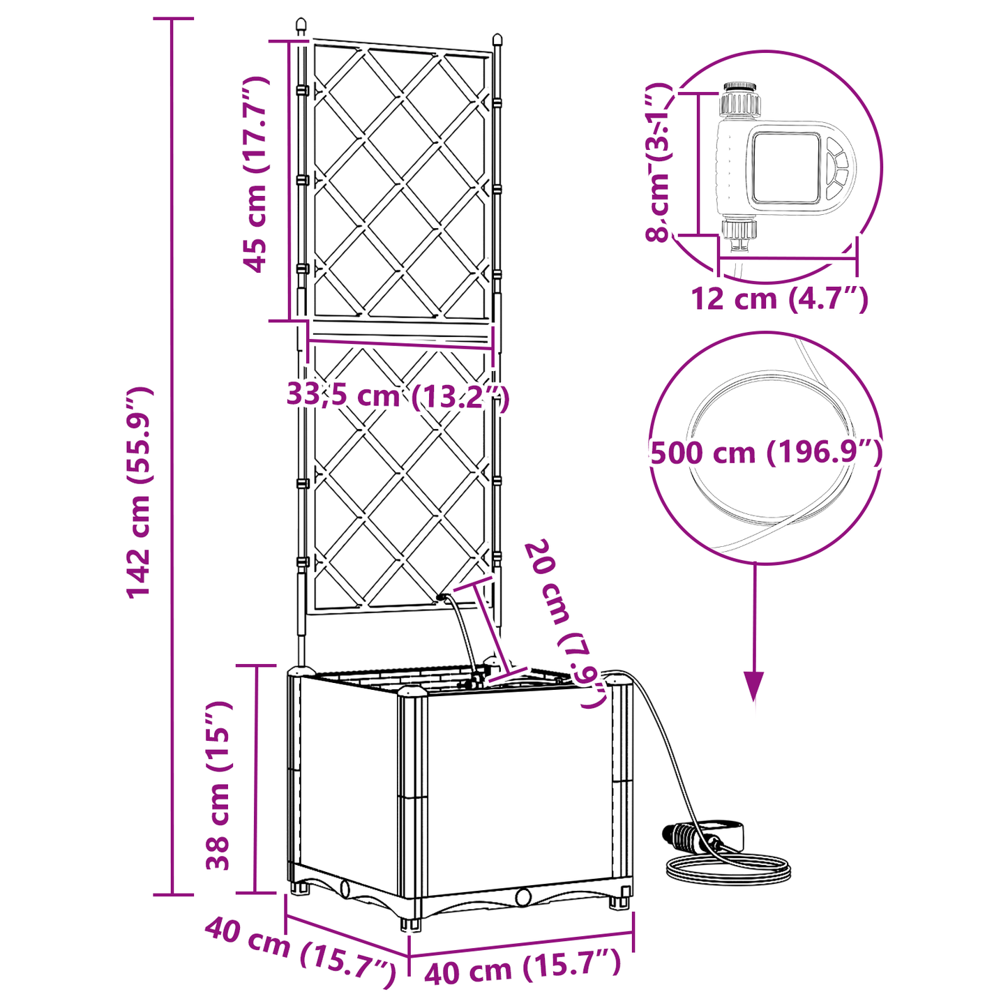 vidaXL Ζαρντινιέρες κήπου Γκρι 40 x 40 x 142 cm Ατσάλι