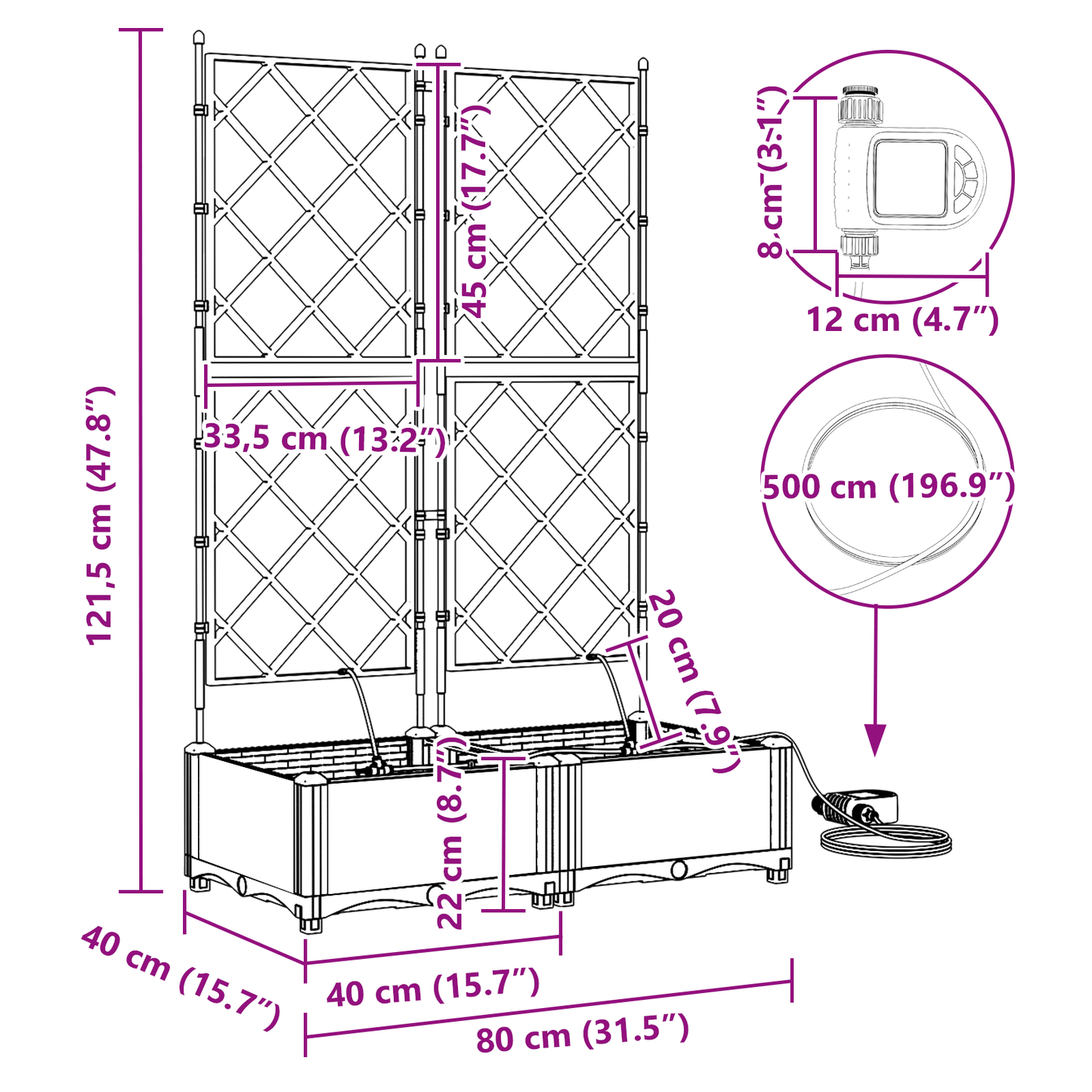 vidaXL Ζαρντινιέρες κήπου Γκρι 80 x 40 x 126 cm Ατσάλι