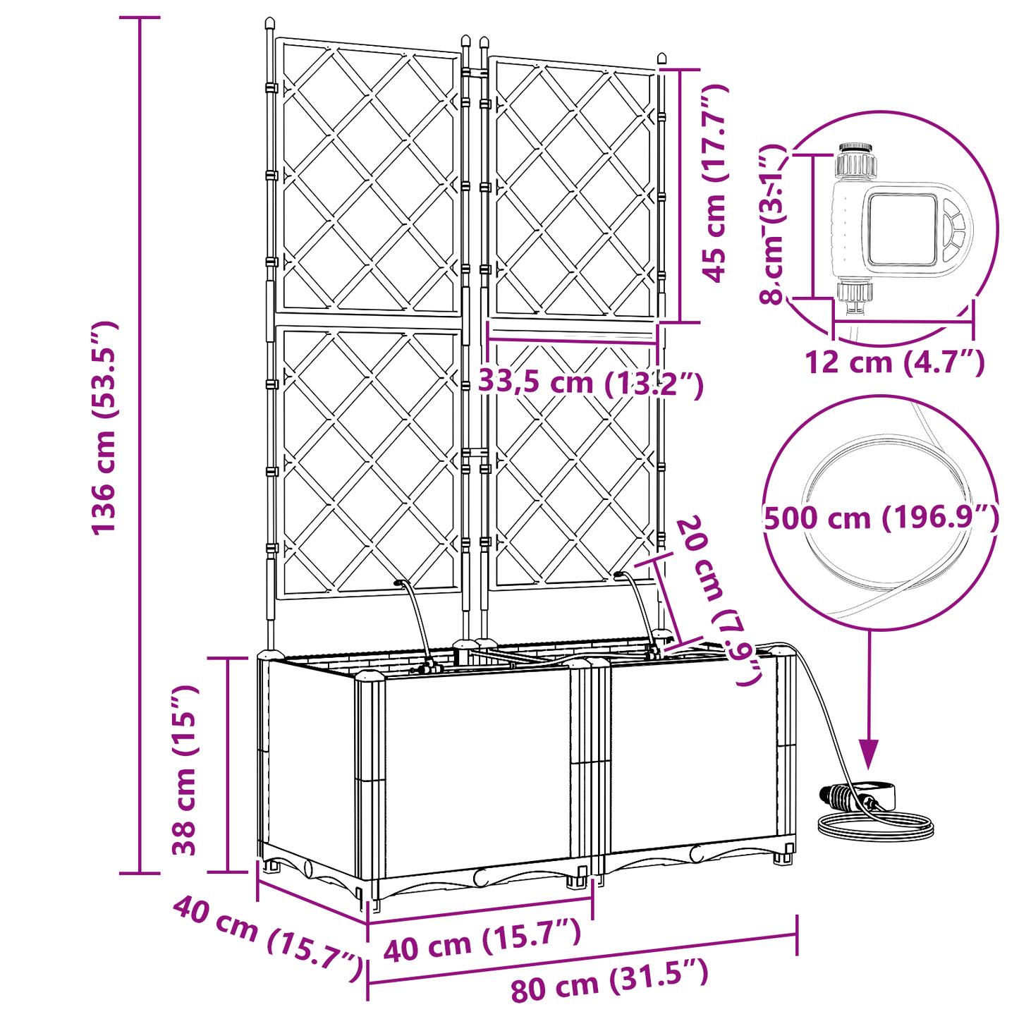 vidaXL Ζαρντινιέρες κήπου Γκρι 80 x 40 x 142 cm Ατσάλι