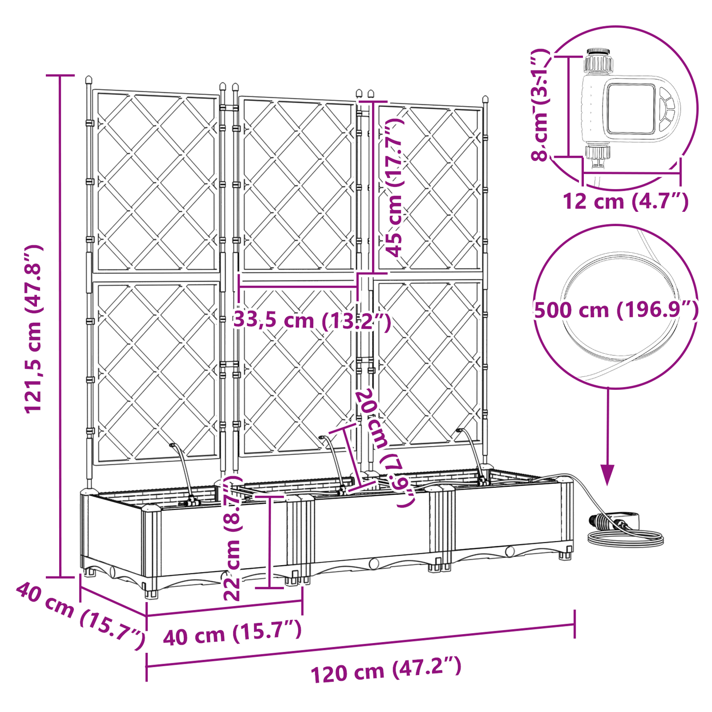 vidaXL Ζαρντινιέρες κήπου Γκρι 120 x 40 x 126 cm Ατσάλι