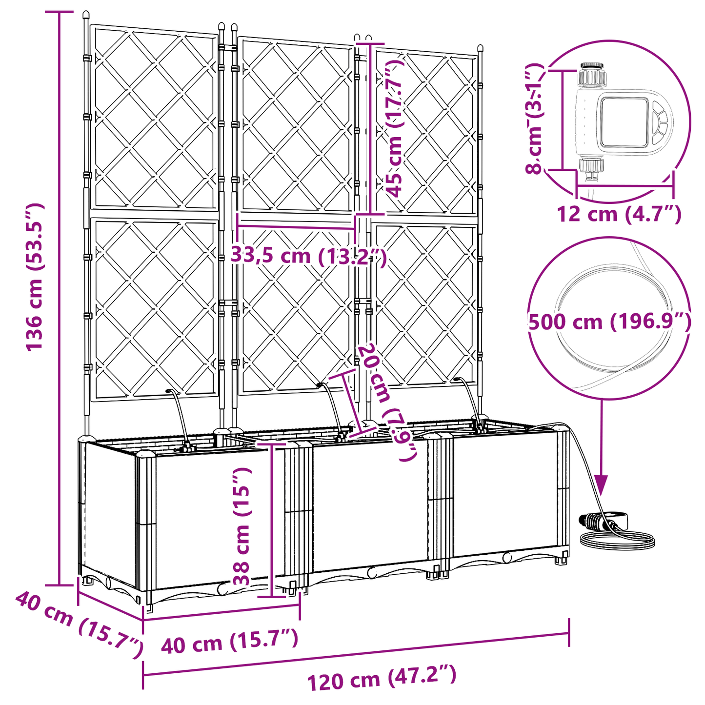 vidaXL Ζαρντινιέρες κήπου Γκρι 120 x 40 x 142 cm Ατσάλι