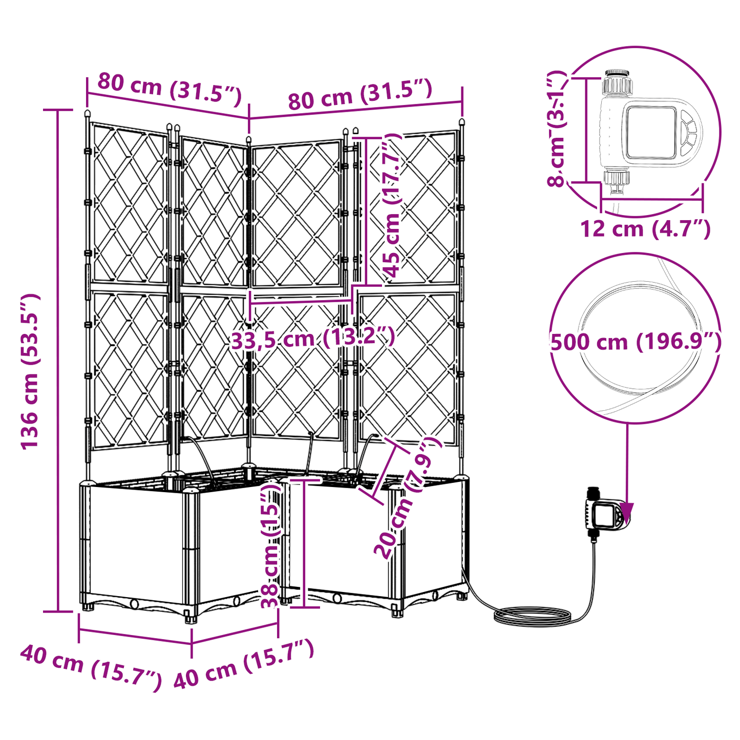 vidaXL Ζαρντινιέρες κήπου Γκρι 80 x 80 x 142 cm Ατσάλι