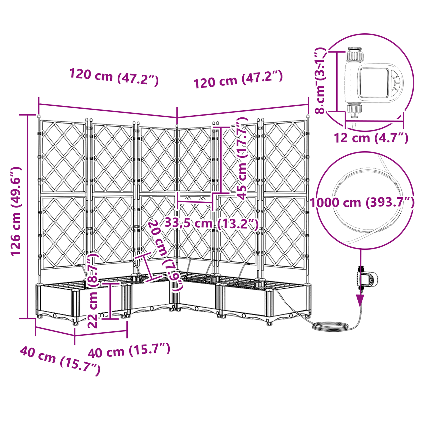 vidaXL Ζαρντινιέρες κήπου Γκρι 120 x 120 x 126 cm Ατσάλι