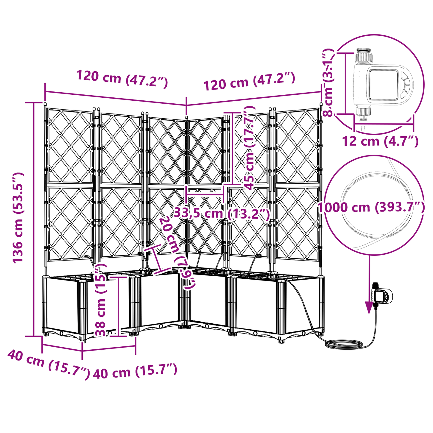 vidaXL Ζαρντινιέρες κήπου Γκρι 120 x 120 x 142 cm Ατσάλι