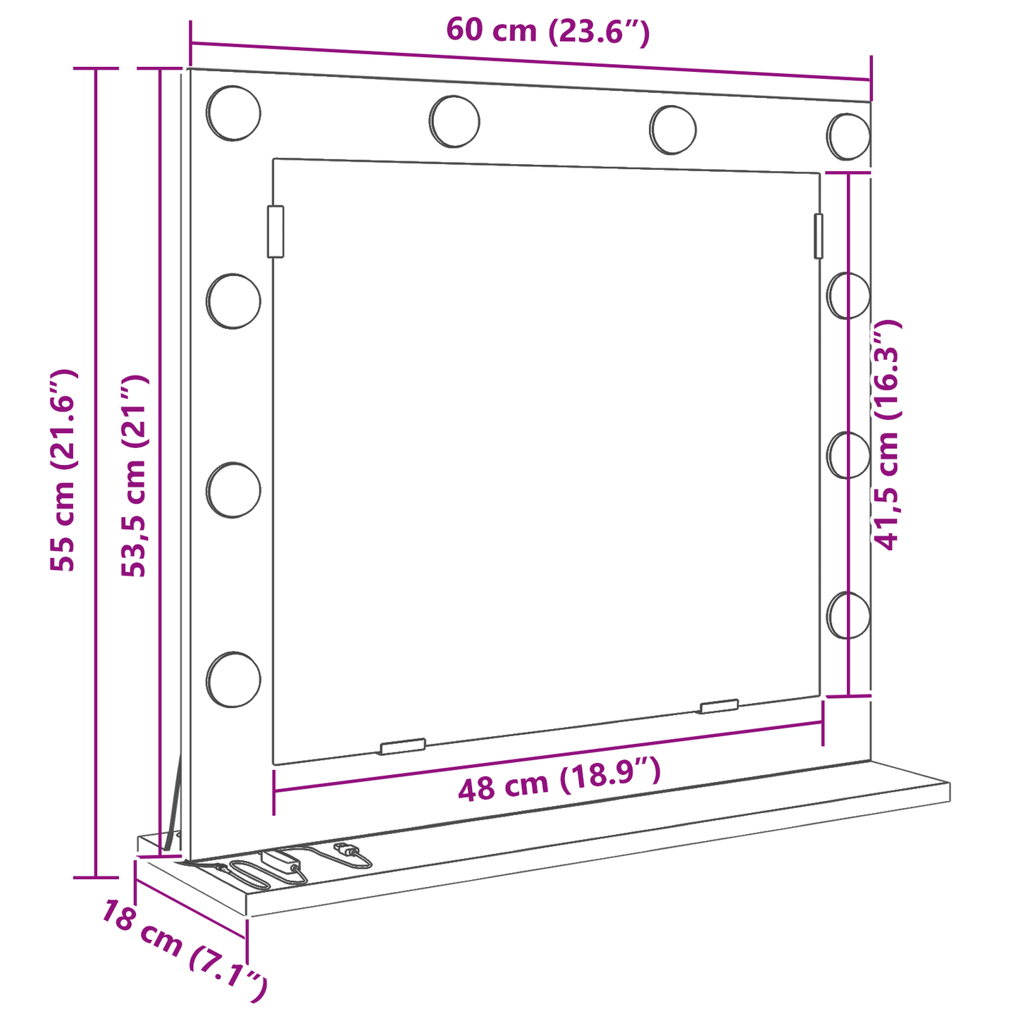 vidaXL Καθρέφτης Vanity με LED Φώτα Γκρι Σονομά 60x55x18 εκ