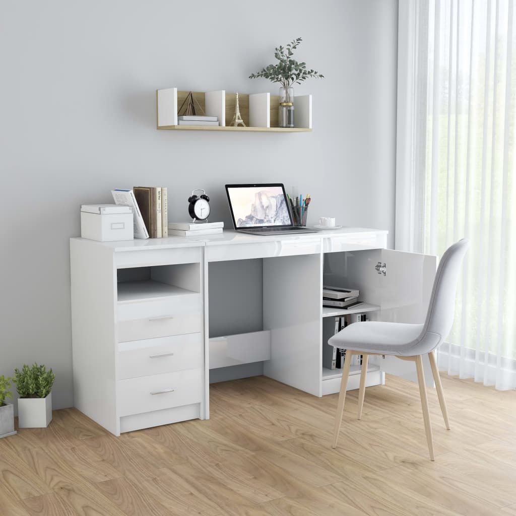 vidaXL Γραφείο Γυαλιστερό Λευκό 140 x 50 x 76 εκ. από Μοριοσανίδα