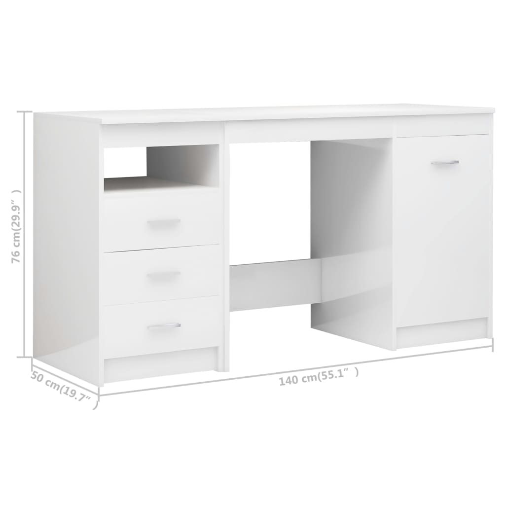 vidaXL Γραφείο Γυαλιστερό Λευκό 140 x 50 x 76 εκ. από Μοριοσανίδα