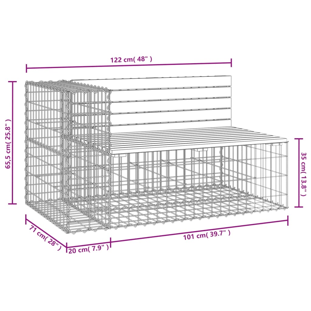 vidaXL Garden Bench Wire Box 122x71x65.5 cm Impregnated Pine Wood