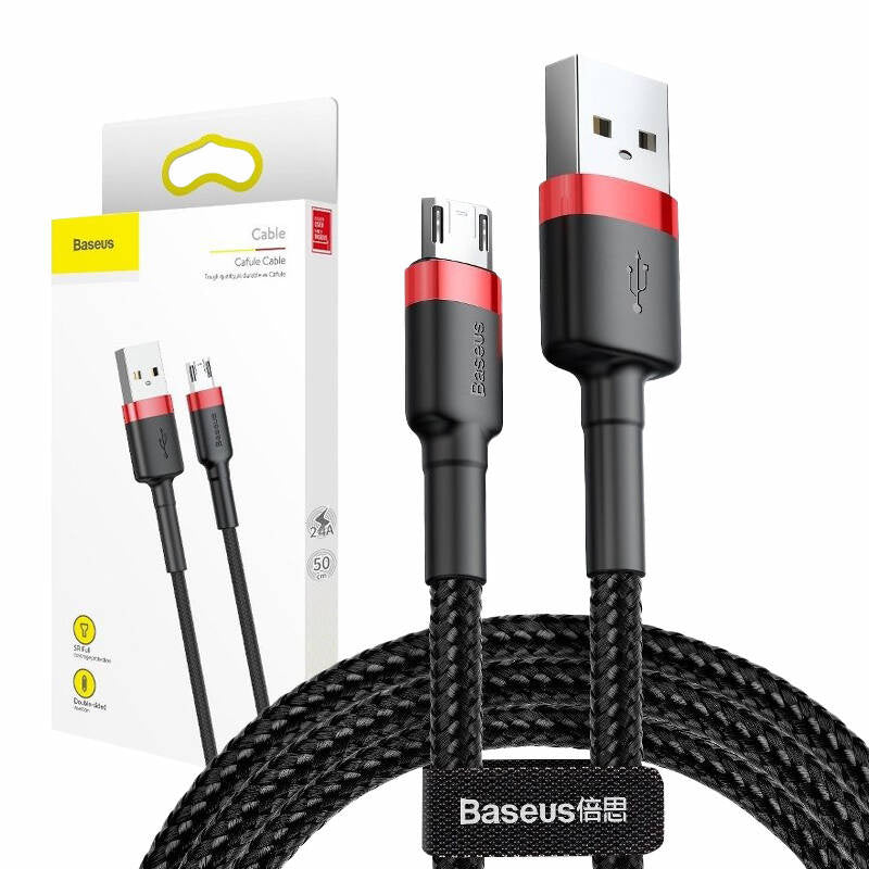 Baseus Καλώδιο MicroUSB Cafule 2.4A 1m (Κόκκινο/Μαύρο)