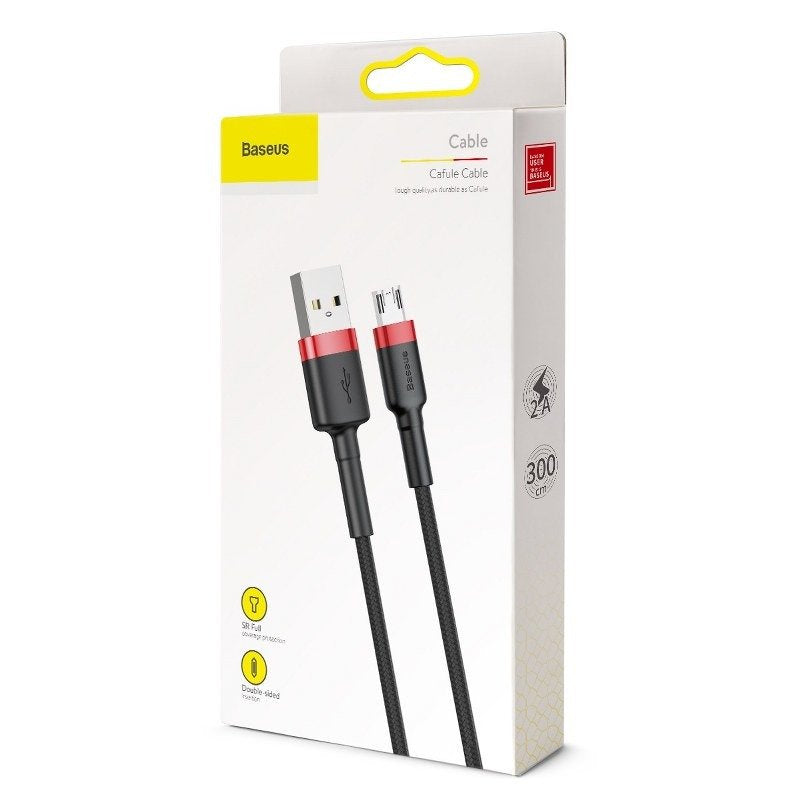 Baseus Καλώδιο MicroUSB Cafule 2A 3m (Μαύρο/Κόκκινο)